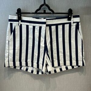 NEW ovi Navy White Stripe Shorts Womens Sz Large Cuffed Hem Nautical Patriotic U